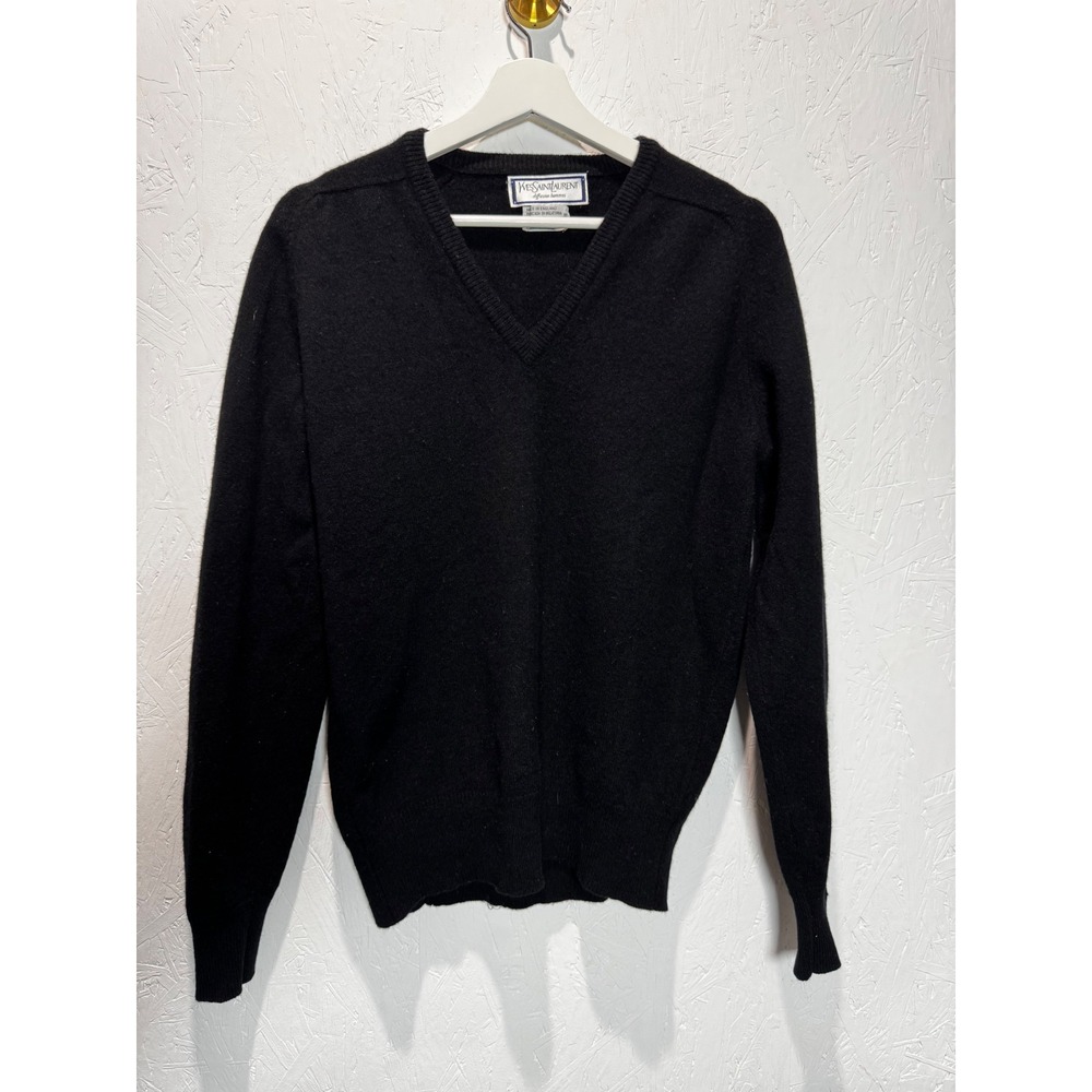 Yves Saint Laurent Vintage Black Lambswool V-Neck Sweater Mens size 38